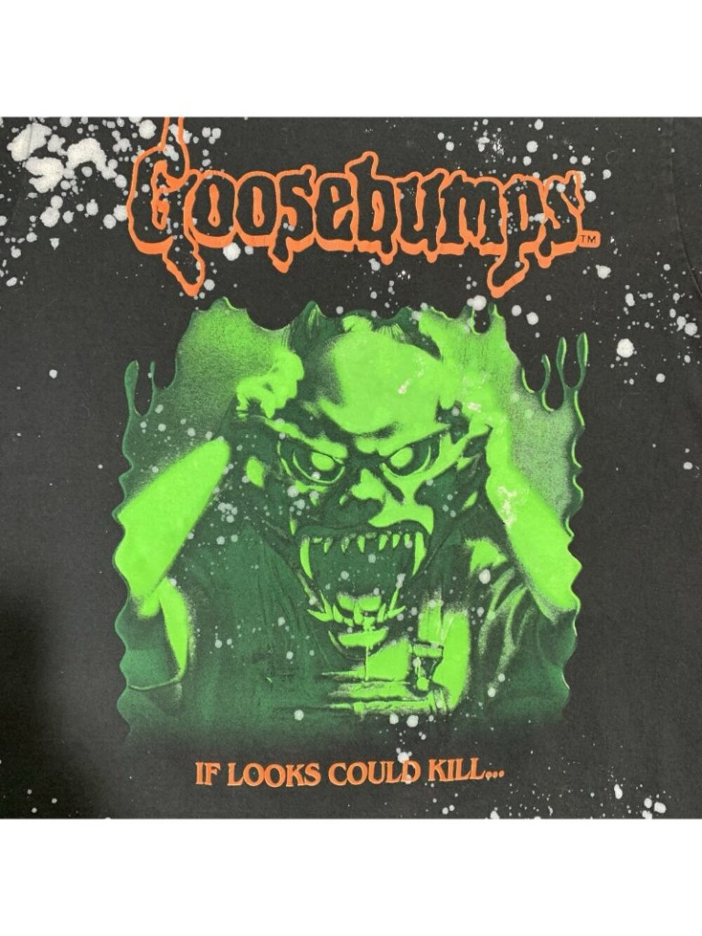 Goosebumps T Shirt Mens Large Black Neon Green Bleach Splatter Graphic Horror - Picture 2 of 8